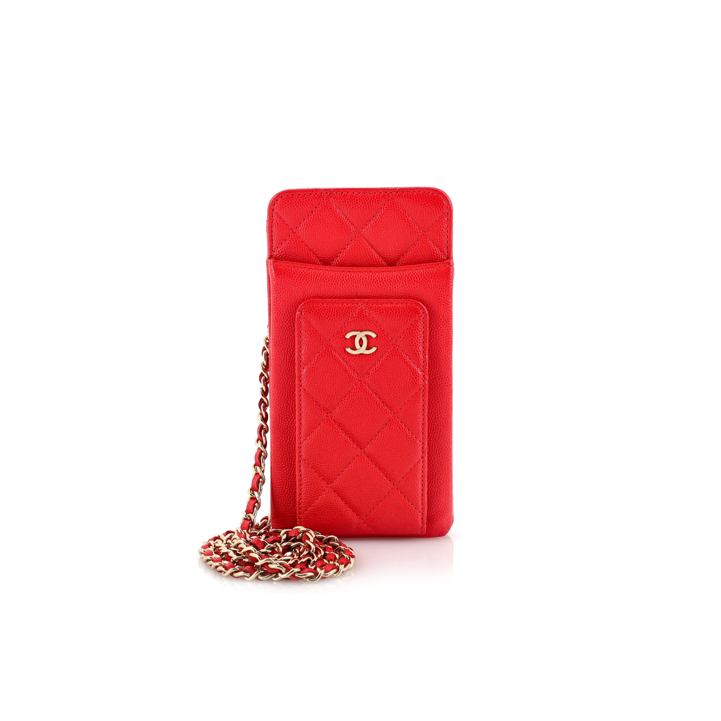 CHANEL CAVIAR QUILTED CC PHONE HOLDER RED (18*10*3cm)
